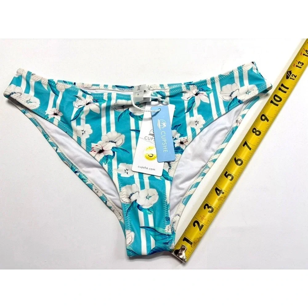 Cupshe Blue Floral Bikini Bottom Small NWT‎ Striped Tropical